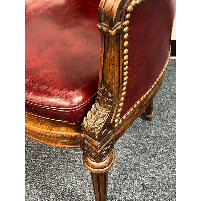 1970s Louis XVI Style Leather Barrel Back Library Chair For Sale - Image 5 of 12
