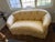 Sherrill Furniture Vintage Sherrill Yellow Gold Foral Damask Tufted Sofa With Tuxedo Skirt & Throw Pillows For Sale - Image 4 of 11