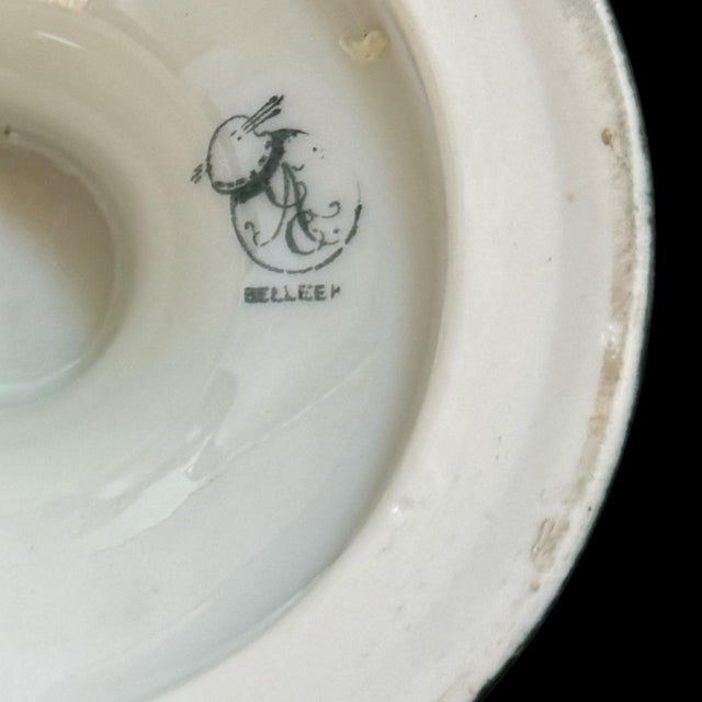 Blue Antique Belleek Hand-Painted Porcelain Vase, Marked For Sale - Image 8 of 8