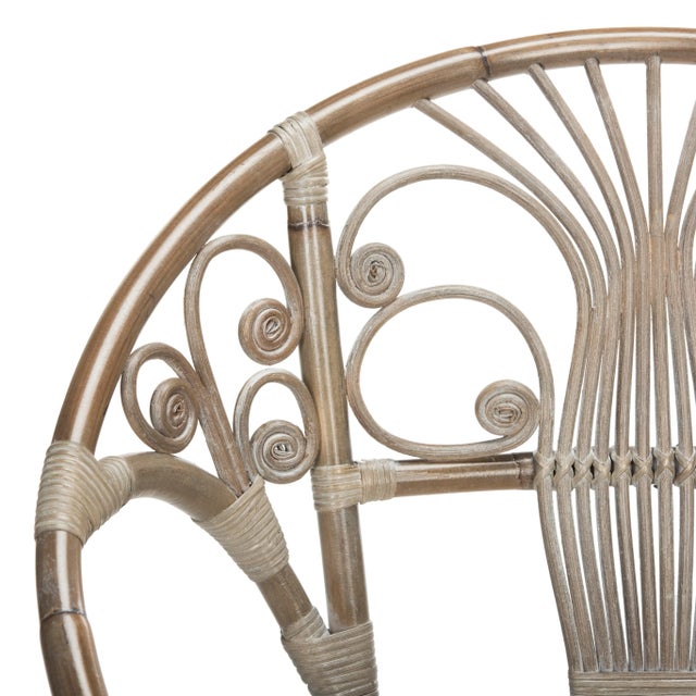 Wood Rattan Accent Chair in Grey Whitewash For Sale - Image 7 of 9