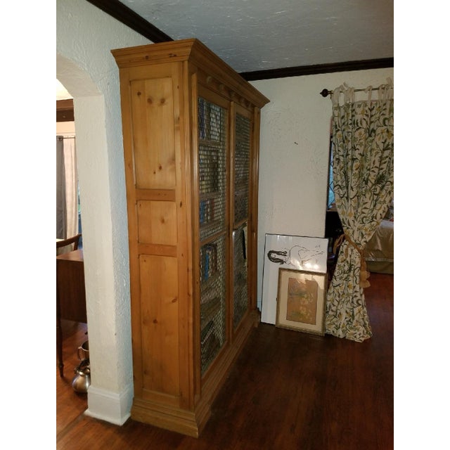 Grand Antique Pine Bookcase With Double Screened Doors For Sale - Image 4 of 4