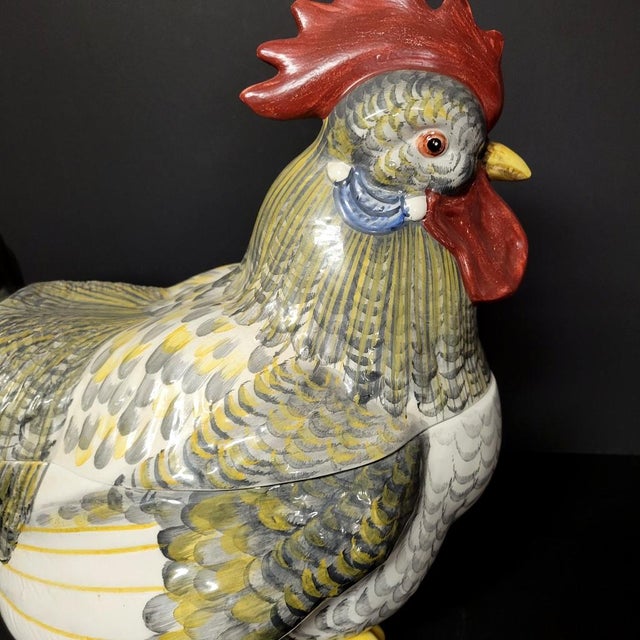 Late 20th Century 1970s Italian Majolica Hand-Painted Rooster Soup Tureen With Ladle – Large 18" For Sale - Image 5 of 12