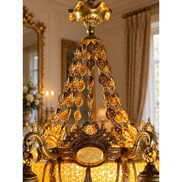 1970 French Artisan Louis XVI Gold Bronze Chandelier For Sale - Image 10 of 18