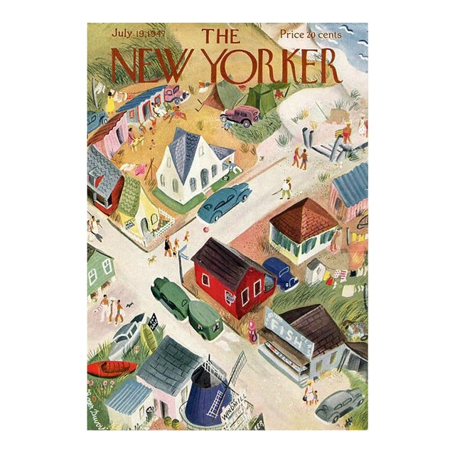 1947 Vintage New Yorker Magazine Cover, July 19, Roger Duvoisin Original Cover, Seashore For Sale