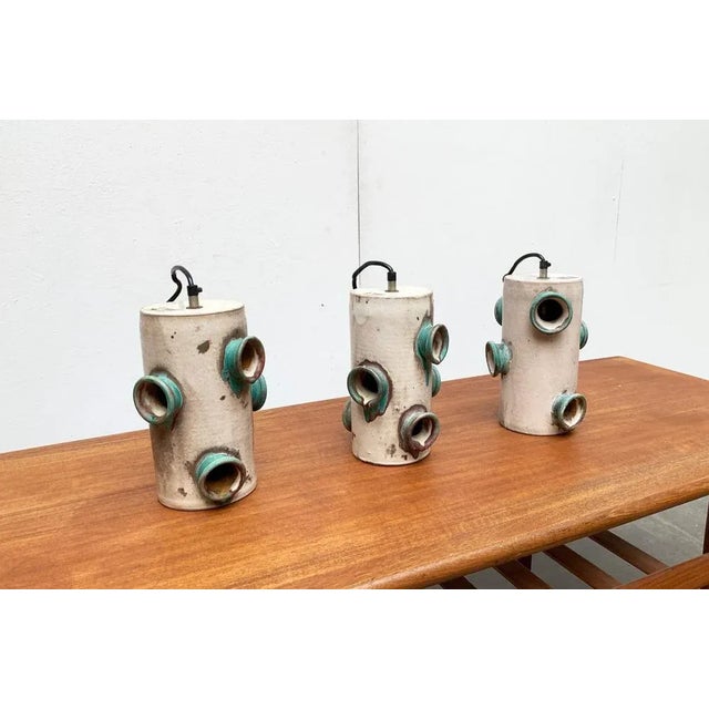 Mid-Century Studio Pottery Ceramic Pendant Lamp from Palette Design, 1960s, Set of 3 For Sale - Image 5 of 18
