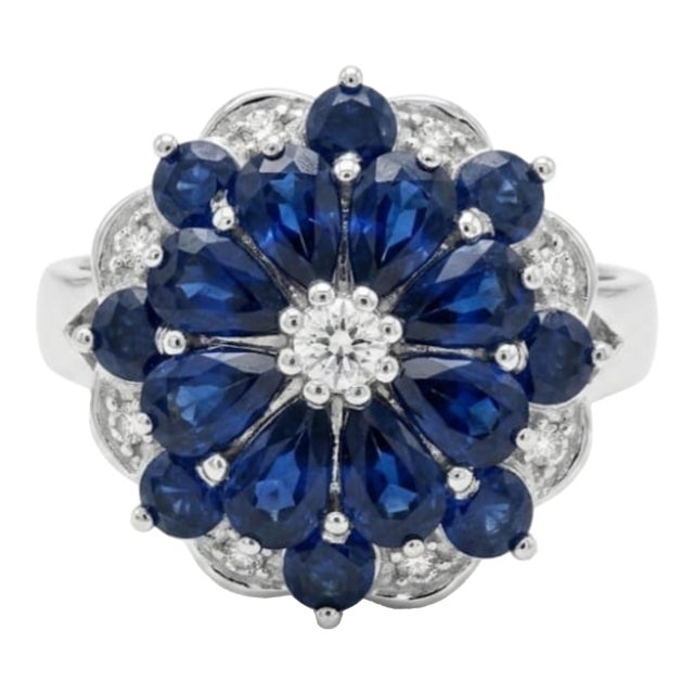 Natural Blue Sapphire 3.20cts & Diamond 0.18cts Ring in 14k Gold For Sale