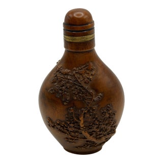Contemporary Wood Snuff Bottle With Trees With Carvings of Trees For Sale