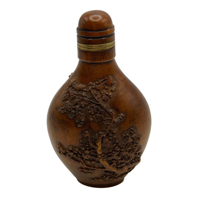 Contemporary Wood Snuff Bottle With Trees With Carvings of Trees For Sale