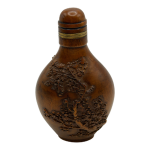 Contemporary Wood Snuff Bottle With Trees With Carvings of Trees