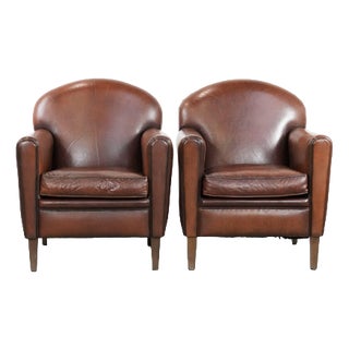 Art Deco Club Chairs in Leather, Set of 2 For Sale