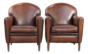 Art Deco Club Chairs in Leather, Set of 2
