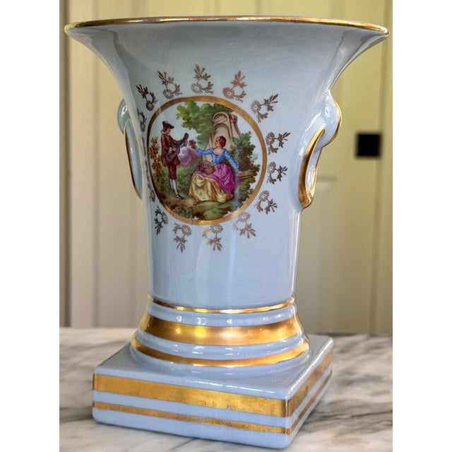 Mid-Century French Blue With Gold Gilt Fragonard Motif Vase For Sale - Image 9 of 18