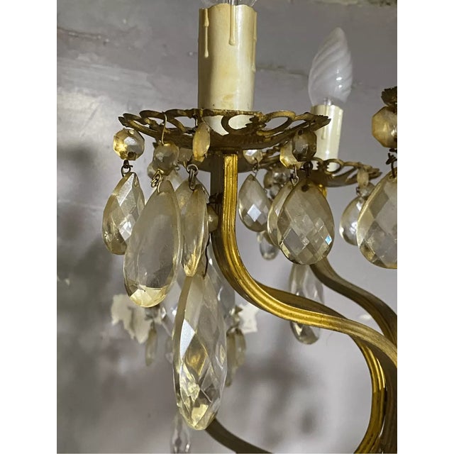 Hollywood Regency Mid 20th Century Thomas Industries Chandelier Bronze With Crystals For Sale - Image 3 of 7