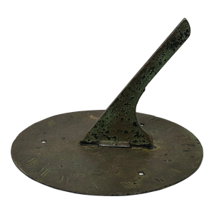 Early 19th Century English Georgian Bronze Round Sundial Top With Gnomon Garden Ornament With Verdig