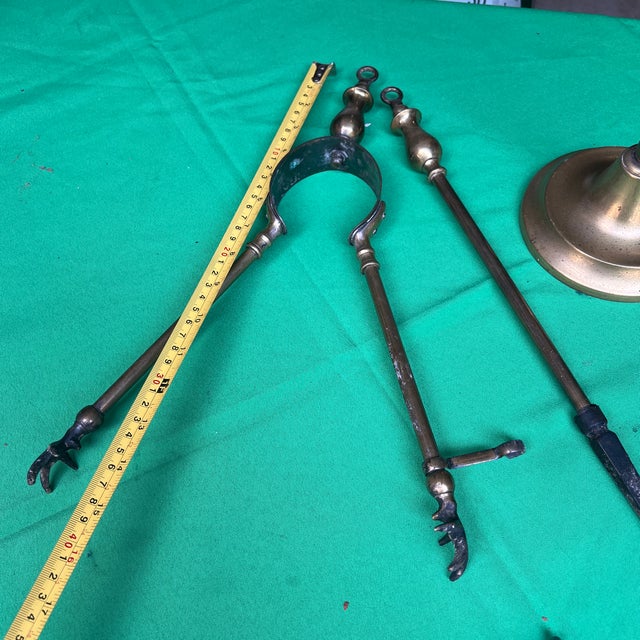 Vintage Brass Fireplace Tools and Holder For Sale - Image 12 of 12