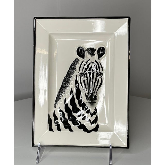 1970s 1970s Fitz and Floyd Hand Painted Zebra Wall Plate For Sale - Image 5 of 11