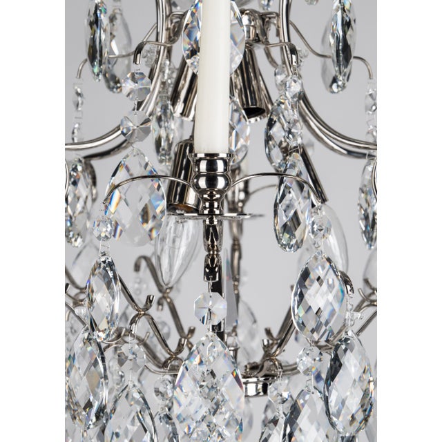 Contemporary Baroque Style Chandelier with Candleholders in Nickel Plated Brass and Crystals by Krebs Stockholm, 2020 For Sale - Image 3 of 4