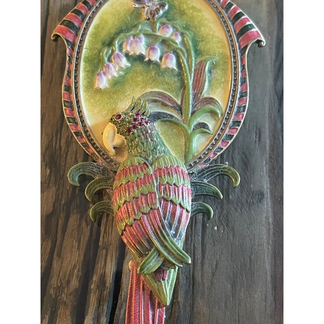 Antque Cloisonné Jay Strongwater Style Hand Mirror With Partrot For Sale In Miami - Image 6 of 7