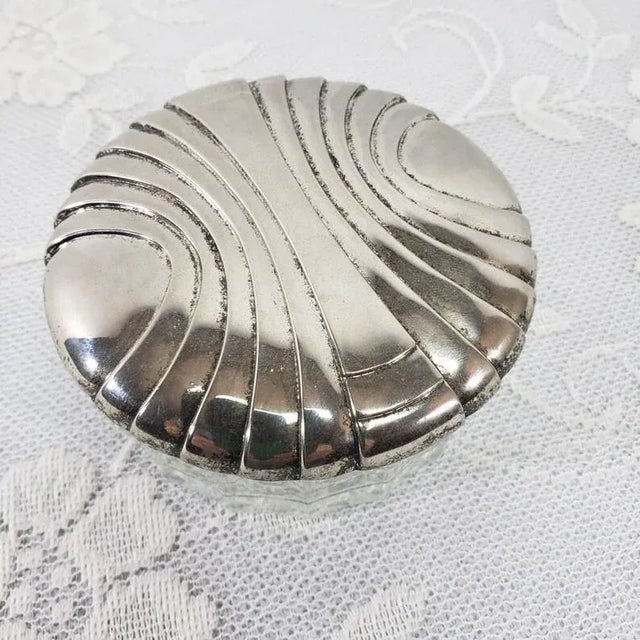 Vintage 1980s Art Deco Silver & Crystal Powder Puff Jar For Sale - Image 9 of 11