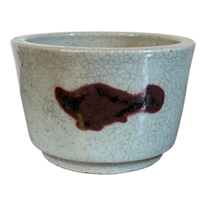 Antique 19th Century Chinese Crackle Glaze Celadon Brush Pot or Cachepot With Oxblood Fish Design