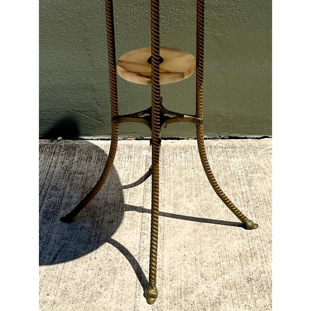 Vintage Greek Key Brass and Onyx Accent Table For Sale - Image 4 of 12