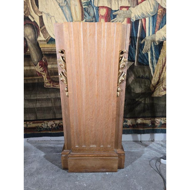 Brown Art Deco Oak Pedestal with Gilt Relief Decoration, 1900 For Sale - Image 8 of 13