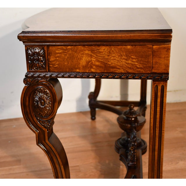 1900s Antique French Louis XVI Walnut & Satinwood Inlay Console Table For Sale - Image 14 of 18