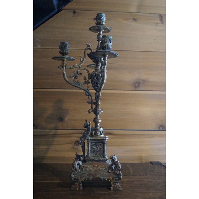 Bronze Early 20th Century French Bronze Gothic Candelabra For Sale - Image 8 of 13
