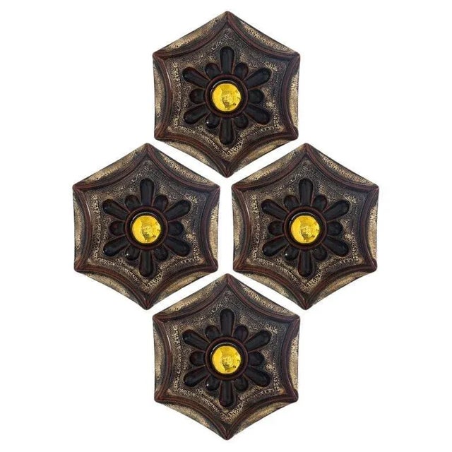 Vintage German Gold Hex-Shaped Star Ceramic Wall Light, 1970 For Sale - Image 12 of 12