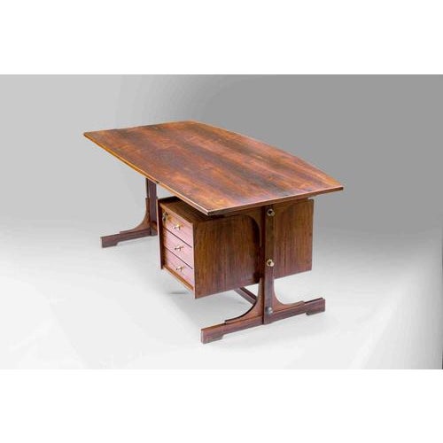 Vintage Rosewood Desk Set attributed to Gianfranco Frattini, 1960s, Set of 2 For Sale - Image 6 of 10