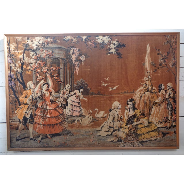 Classic French Tapestry in Wooden Frame, 1960s For Sale - Image 9 of 18