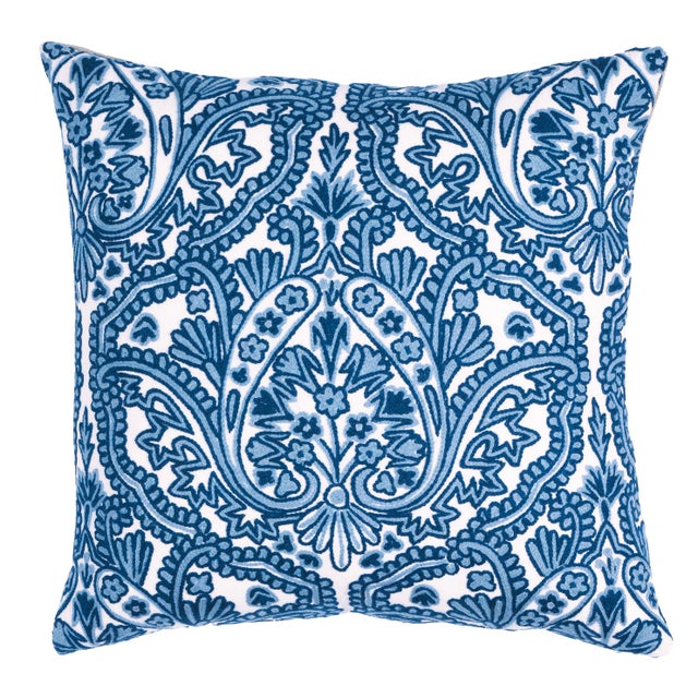 Schumacher Claremont Crewel Embroidery Pillow in Delft For Sale In Charlotte - Image 6 of 6