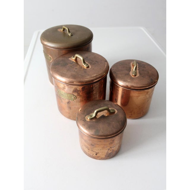 Mid 20th Century Vintage Copper Kitchen Canisters Set of 4 For Sale - Image 5 of 12