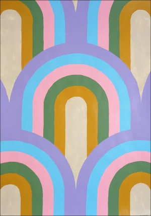 2025, Art Deco Arch Pattern, Architecture Neutral Shapes, Acrylic Painting on Watercolor Paper