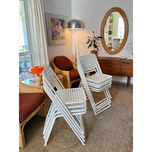 A Vintage Set of 9 White Metal Chairs in the Style of Egon Eirmann, Made in France, Circa 1970s. For Sale - Image 15 of 16