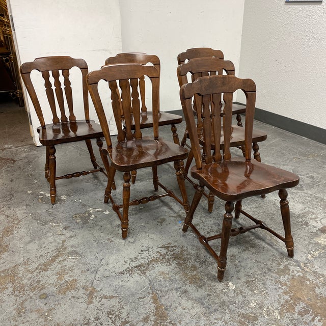 Late 20th Century Ethan Allen Antique Pine Old Tavern Dining Chairs