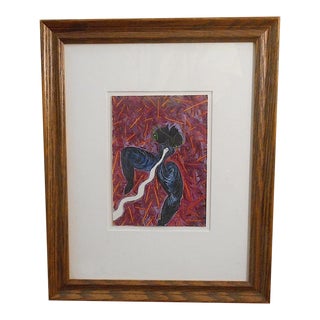 Original Vintage Gouache - Abstract Female Nude & Snake - Susan Nuxoll For Sale