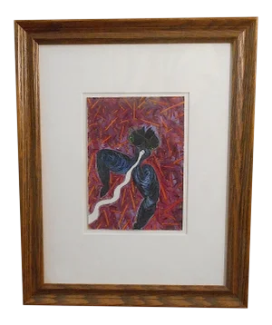 Original Vintage Gouache - Abstract Female Nude & Snake - Susan Nuxoll