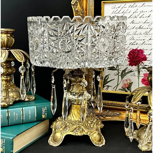 Victorian L & L WMC Candle Holders & Crystal Bowl - Set of 3 For Sale - Image 3 of 9