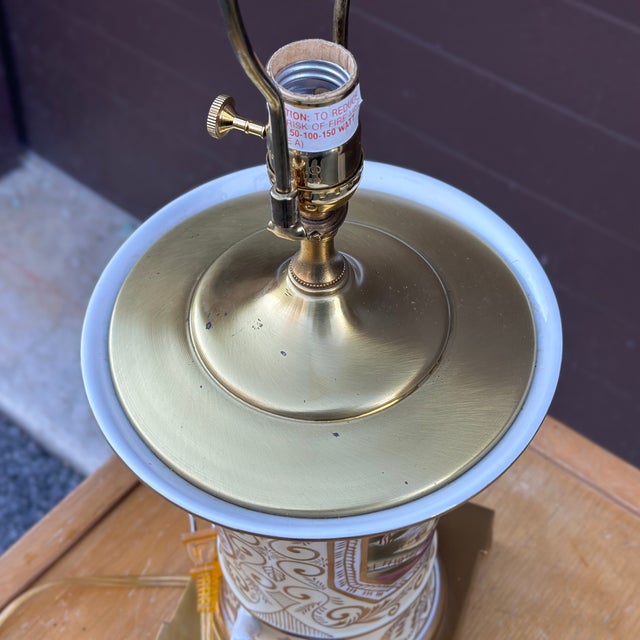 Brass Vintage Chelsea House Hand Painted Ceramic & Brass Table Lamp For Sale - Image 8 of 12