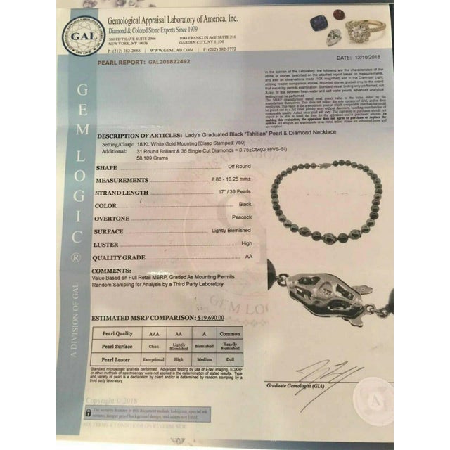 Diamond Tahitian Pearl Necklace 18k Gold 13.25 mm 17" Certified For Sale - Image 11 of 11