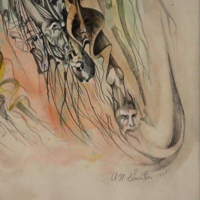 1960s Surrealist Watercolor Drawing “Demons That Plague a Great Lady” by Guenther For Sale - Image 4 of 6
