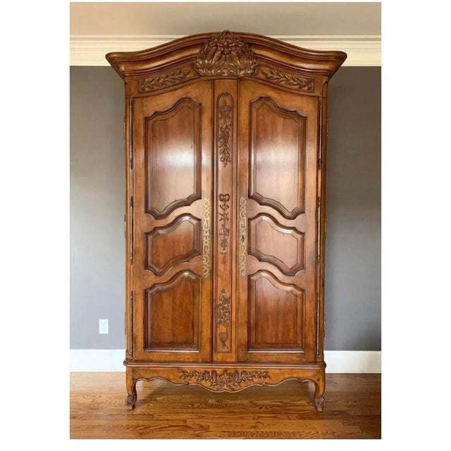 Drexel Heritage French Country Armoire De Marriage Walnut For Sale - Image 10 of 12