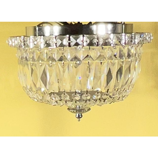 Matching Pair of Vintage-Style Crystal Flush Mount Ceiling Lights / Chandelier For Sale - Image 11 of 14