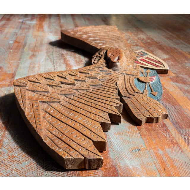 Mid-Century Folk Art Carved Bellamy Style Patriotic Eagle, Signed For Sale In New York - Image 6 of 12