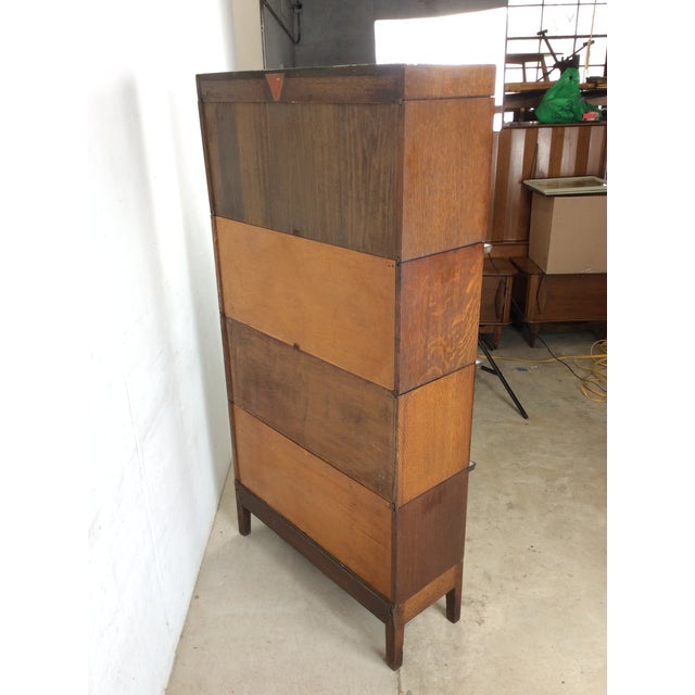 Antique Oak Four Stack Barrister Bookcase With Original Brass Hardware For Sale - Image 10 of 18