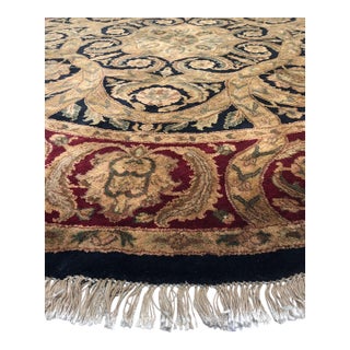 8x8 Navy Jaipur Round Floral Traditional Hand Knotted Wool Carpet Rug For Sale