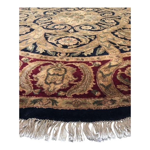 8x8 Navy Jaipur Round Floral Traditional Hand Knotted Wool Carpet Rug For Sale