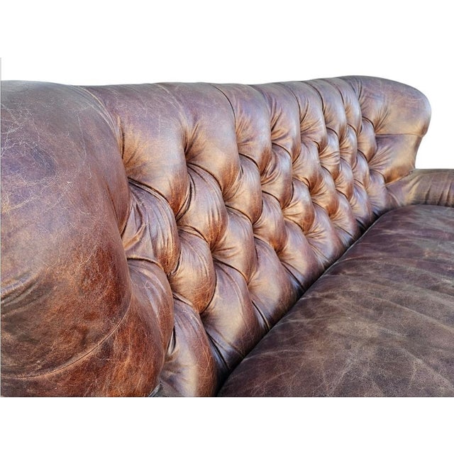Restoration Hardware Leather Churchill Tufted Sofa For Sale - Image 13 of 18