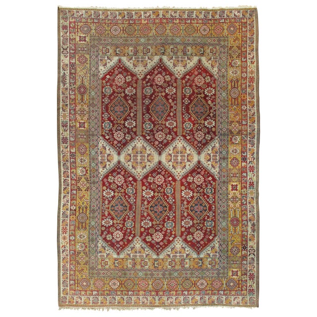Textile Antique Indian Agra Carpet, Indian Rugs, Oriental Rugs, Red, Gold, 5'10" x 9'8" For Sale - Image 7 of 7